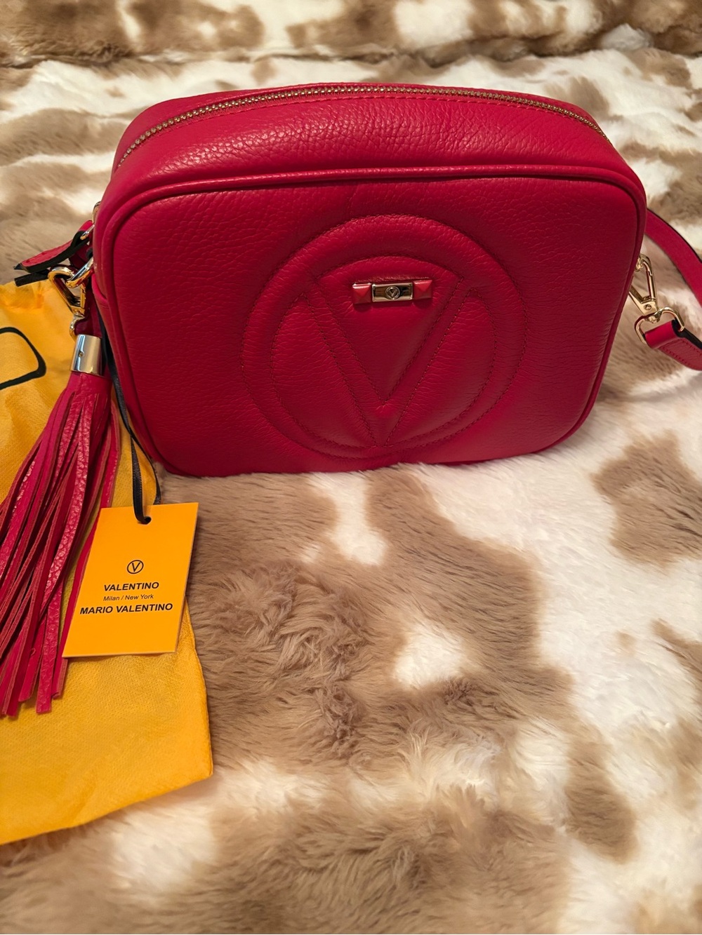 Valentino Mia Red Leather V-Emblem Crossbody or Shoulder with Tassel NWT